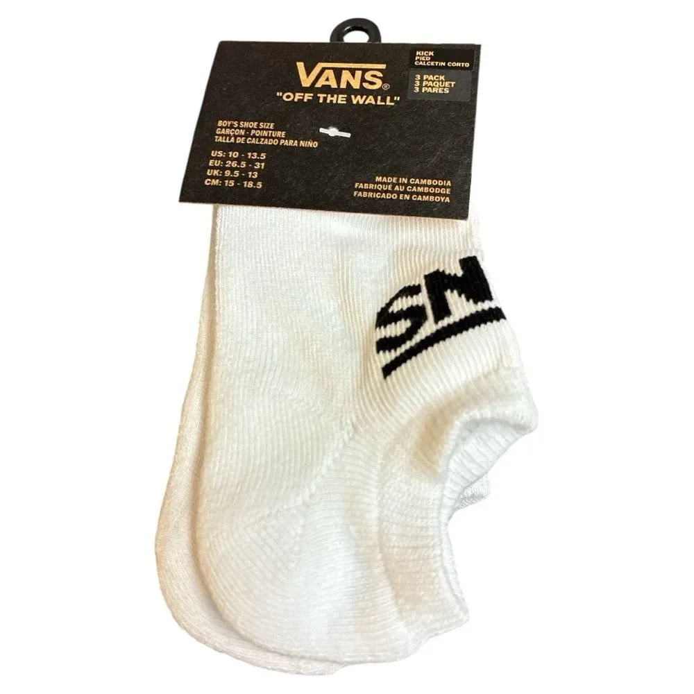 Vans kids Classic White Ankle Socks (3 pairs) size 10-13.5